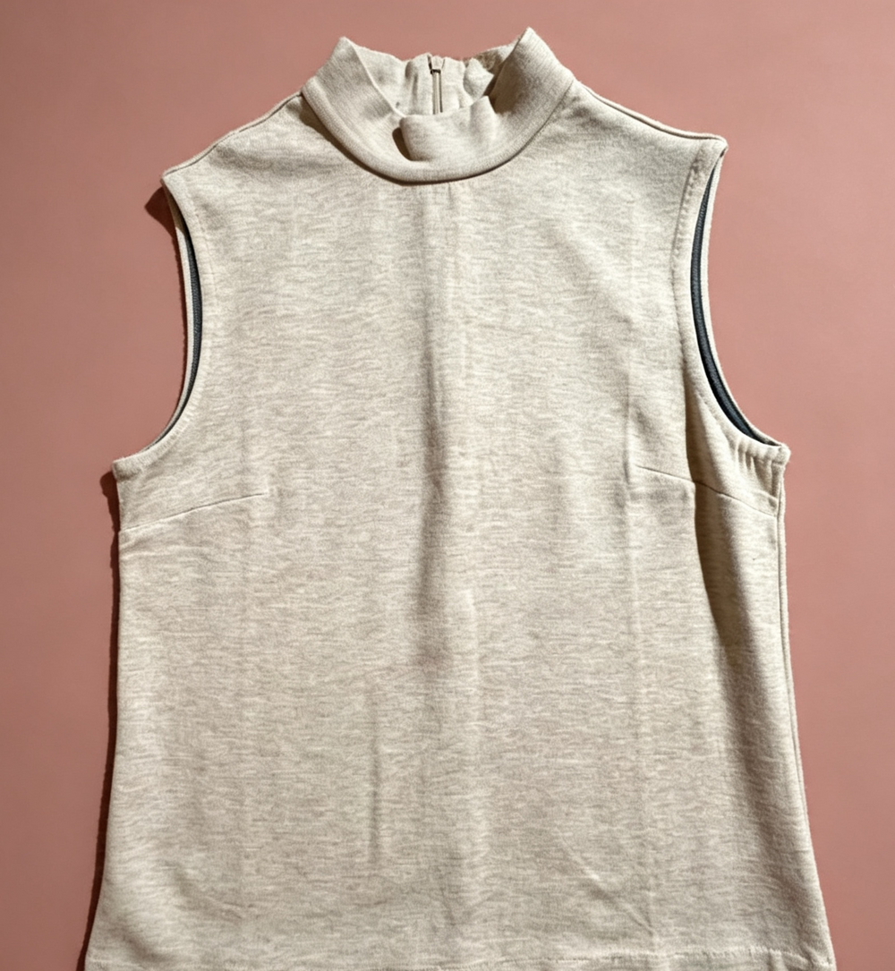 Sleeveless Beige Mock-Neck Women's Top